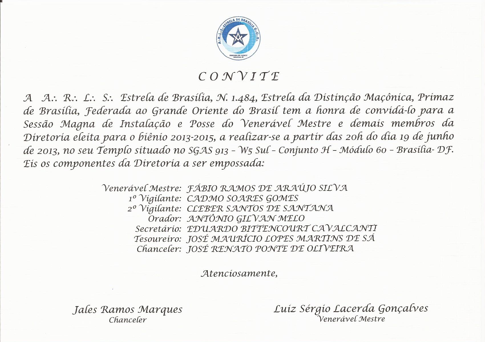 Convite Solene de Posse da Diretoria (2012)